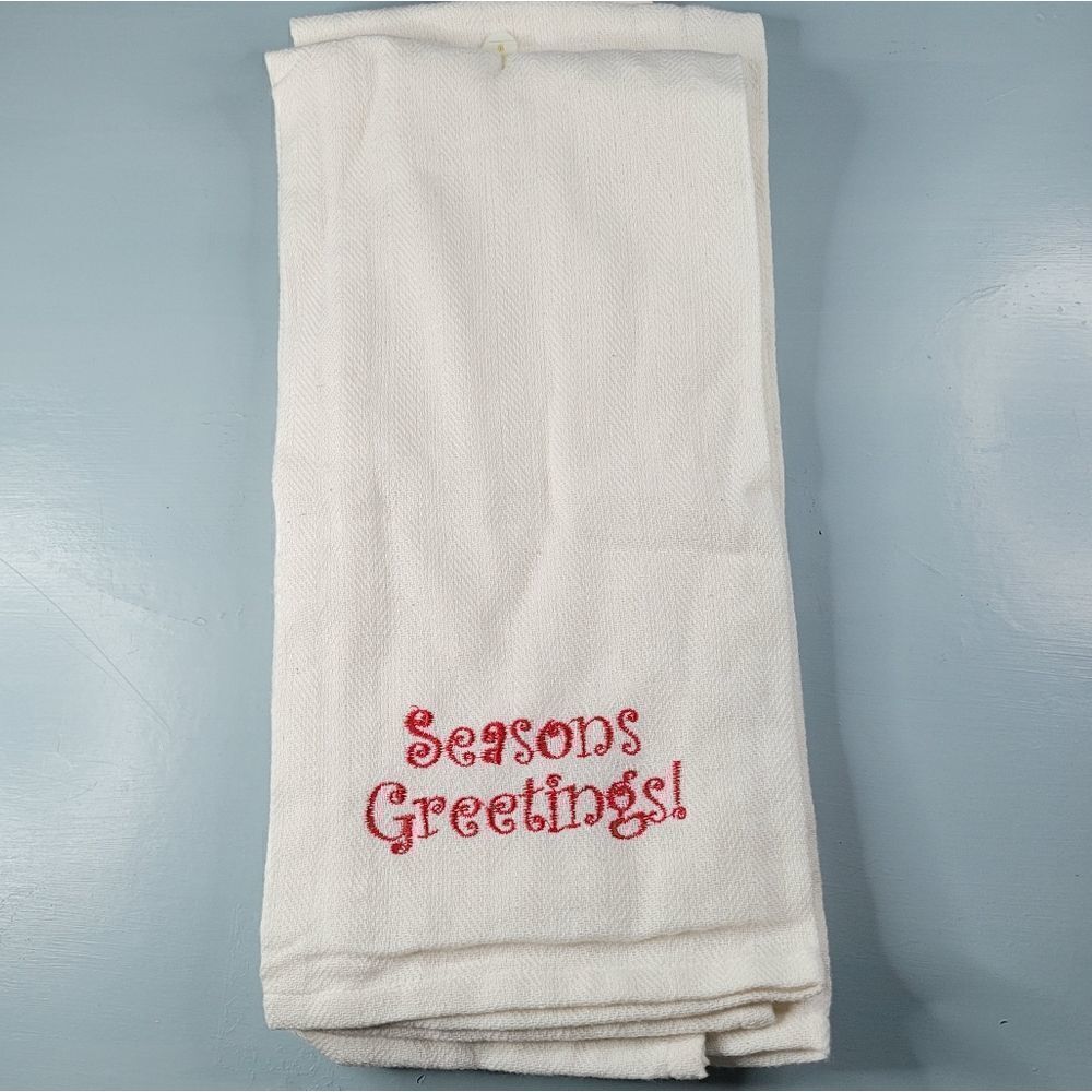 Seasons Greatings kitchen towels embroidered